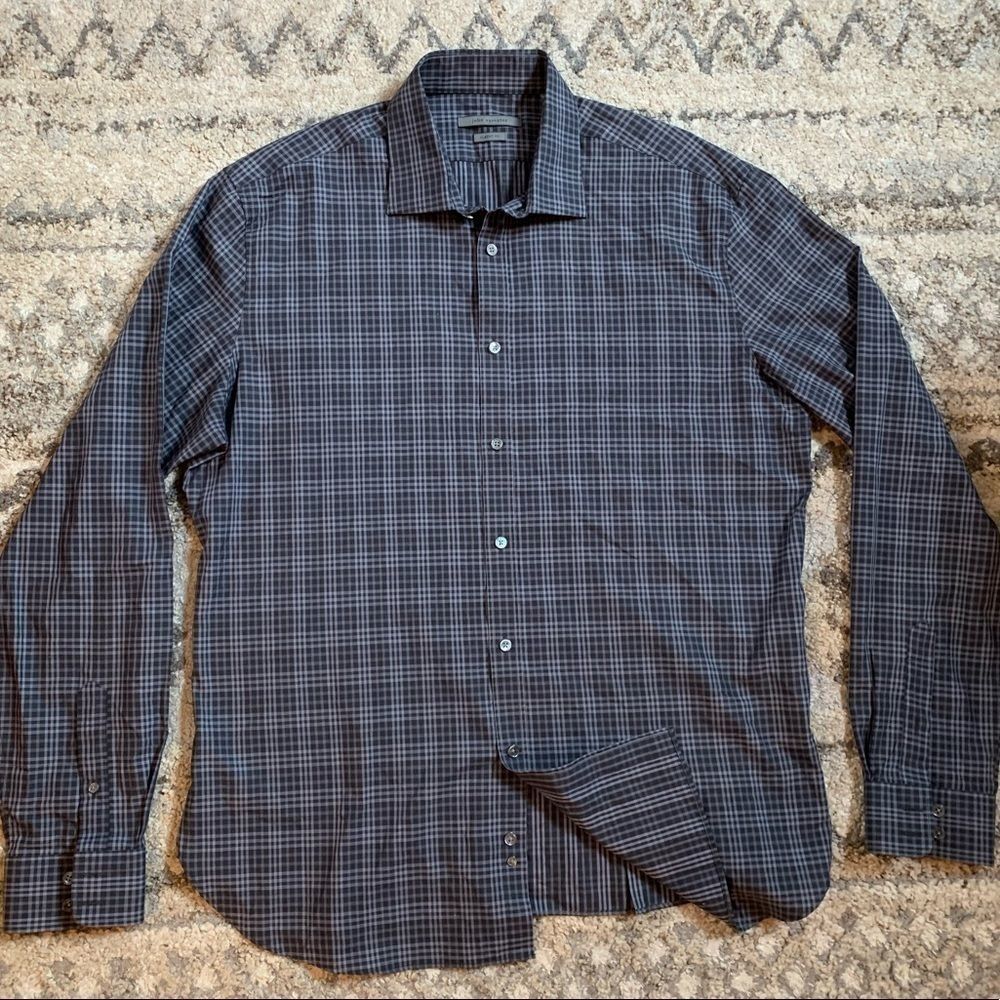 John Varvatos Gray Plaid Dress Shirt 17/36-37